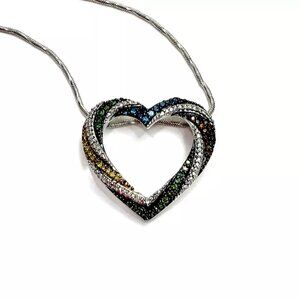 Multicolor Diamond Hearth Necklace .7 carats in 14ktw/SS - NEW IN GIFT BOX